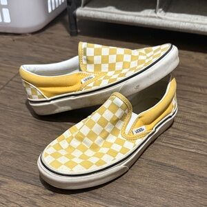 Vans Yellow and White Checkered Slip-On Sneakers